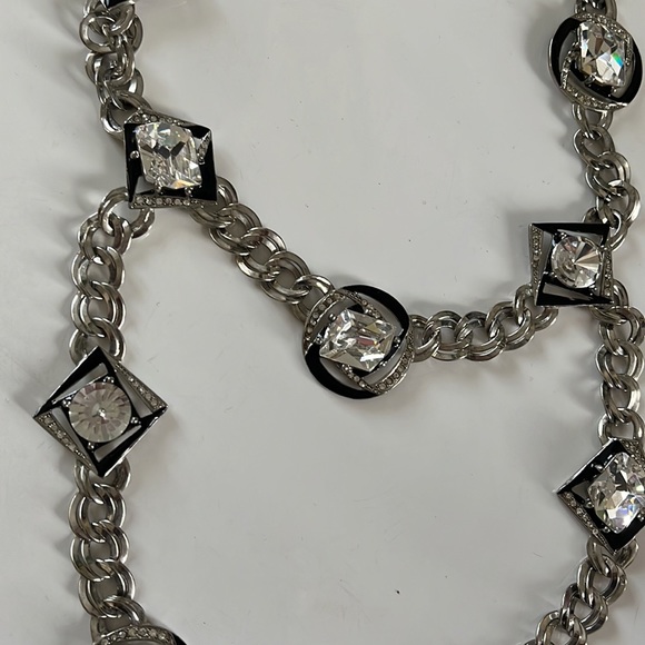 Vtg Oscar De La Renta Signed silver black rhinestone double necklace - Picture 5 of 12